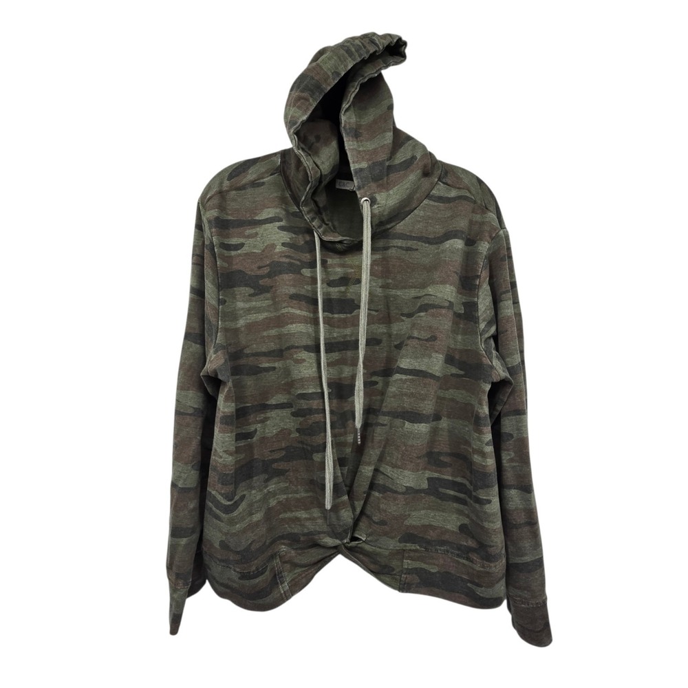 C&C California Camo Camoflage Twist Front Hoodie Women's 1X Green Distressed